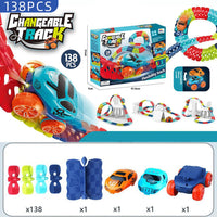 Changeable Track In The Dark Track with LED Light-Up Race Car Flexible Track Toy 138