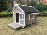 L Timber Pet Dog Kennel House Puppy Wooden Timber Cabin With Stripe Grey