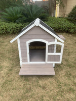 L Timber Pet Dog Kennel House Puppy Wooden Timber Cabin With Stripe Grey