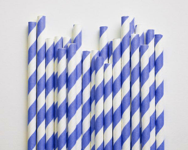 50 Pack Blue White Drinking Straws Biodegradable Eco Paper Birthday Party Event Bistro Bar Cafe Take Away
