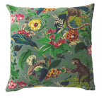Mid green velvet monkey design cushion 45x45 cm
