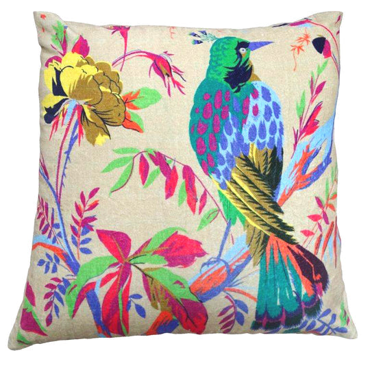 Beige velvet cotton bird design cushion cover 45x45 cm